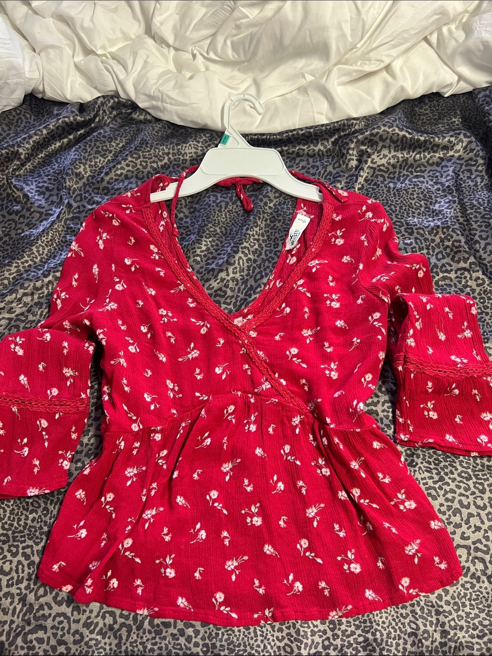 Hollister Red Floral Wrap-Front Women's Top